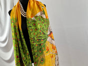 Satin Silk Scarf Elegant Peacock Feather Pattern Yellow and Green Silky Satin Blanket Scarf Shawl