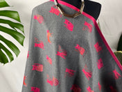 Cat print winter scarf gray and pink