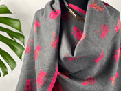 Cat print winter scarf gray and pink