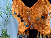 Orange Bras Handmade Bling Tassel Pink Belly Dance Sequined Bra Top, Butterfly shape top, Tassel Sequin Halter Salsa Belly Dance Costume