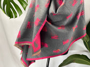 Cat print winter scarf gray and pink