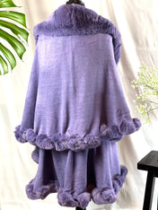 Chic Lavender Purple Faux Fur Cape Double Layer Faux Fur Luxurious Batwing Bridal Coat Evening Party Open Front Cardigan Faux Fur Poncho