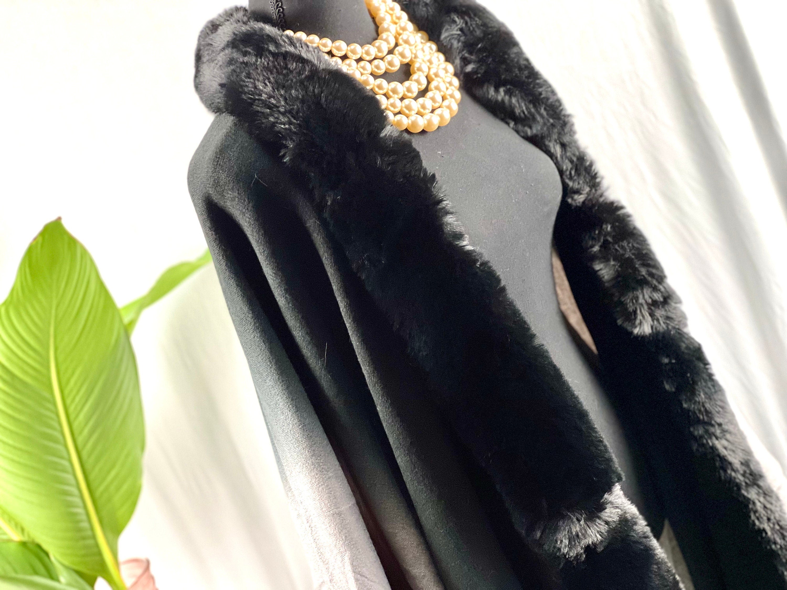 Chic Ombre Black Winter Wool Acrylic Vintage Ruana Batwing Scarf Shawl Faux Fur Wedding Bridal Coat Evening party Soft feel faux fur