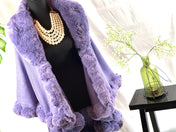 Chic Lavender Purple Faux Fur Cape Double Layer Faux Fur Luxurious Batwing Bridal Coat Evening Party Open Front Cardigan Faux Fur Poncho