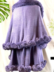 Chic Lavender Purple Faux Fur Cape Double Layer Faux Fur Luxurious Batwing Bridal Coat Evening Party Open Front Cardigan Faux Fur Poncho