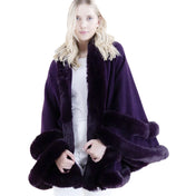 Fur Plum Purple Hoodie Cape Winter Wool Acrylic Vintage Ruana Batwing Shawl Faux Fur Wedding Bridal Coat Evening Party Soft Feel Faux Fur