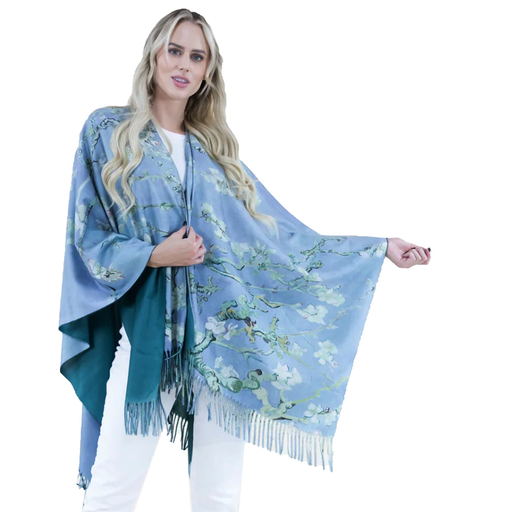 ALMOND BLOSSOM Painting Ruana Van Gogh Soft Tassel Ending Van Gogh Shawl Van Gogh Gift Classic Art Shawl Wrap Large Wrap