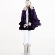 Fur Plum Purple Hoodie Cape Winter Wool Acrylic Vintage Ruana Batwing Shawl Faux Fur Wedding Bridal Coat Evening Party Soft Feel Faux Fur