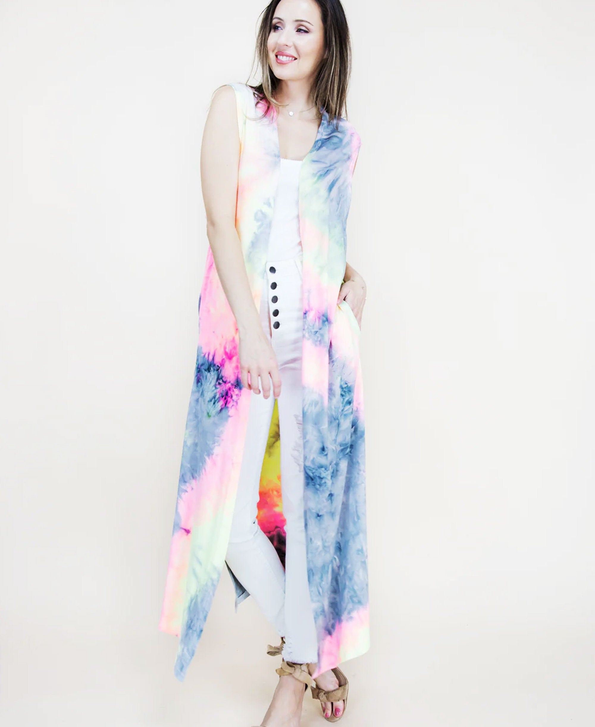 Summer Tie Dye Sleeveless Kimono blouse Summer kimono Resort cruise kimono lightweight kimono Beach coverup Art Lover Kimono