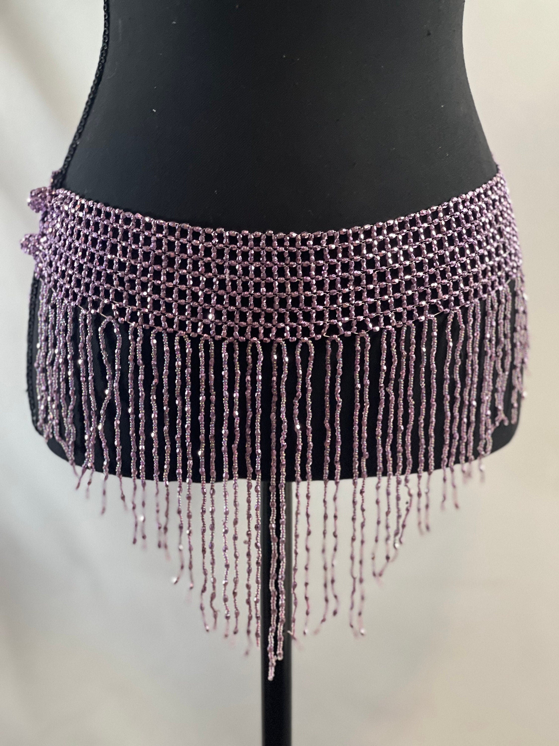 Lavender Purple Tassel Hip Scarf, Belly Dance Belt Performance Skirt. Belly Dance Hip Scarf Skirt Waist Chance Dance Belt Festival Clothing