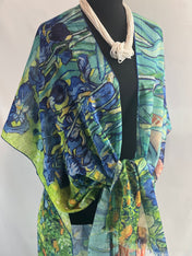 Art print The Irises by Van Gogh blouse, The Irises Van Gogh kimono, Summer wrap Summer wear beach coverup