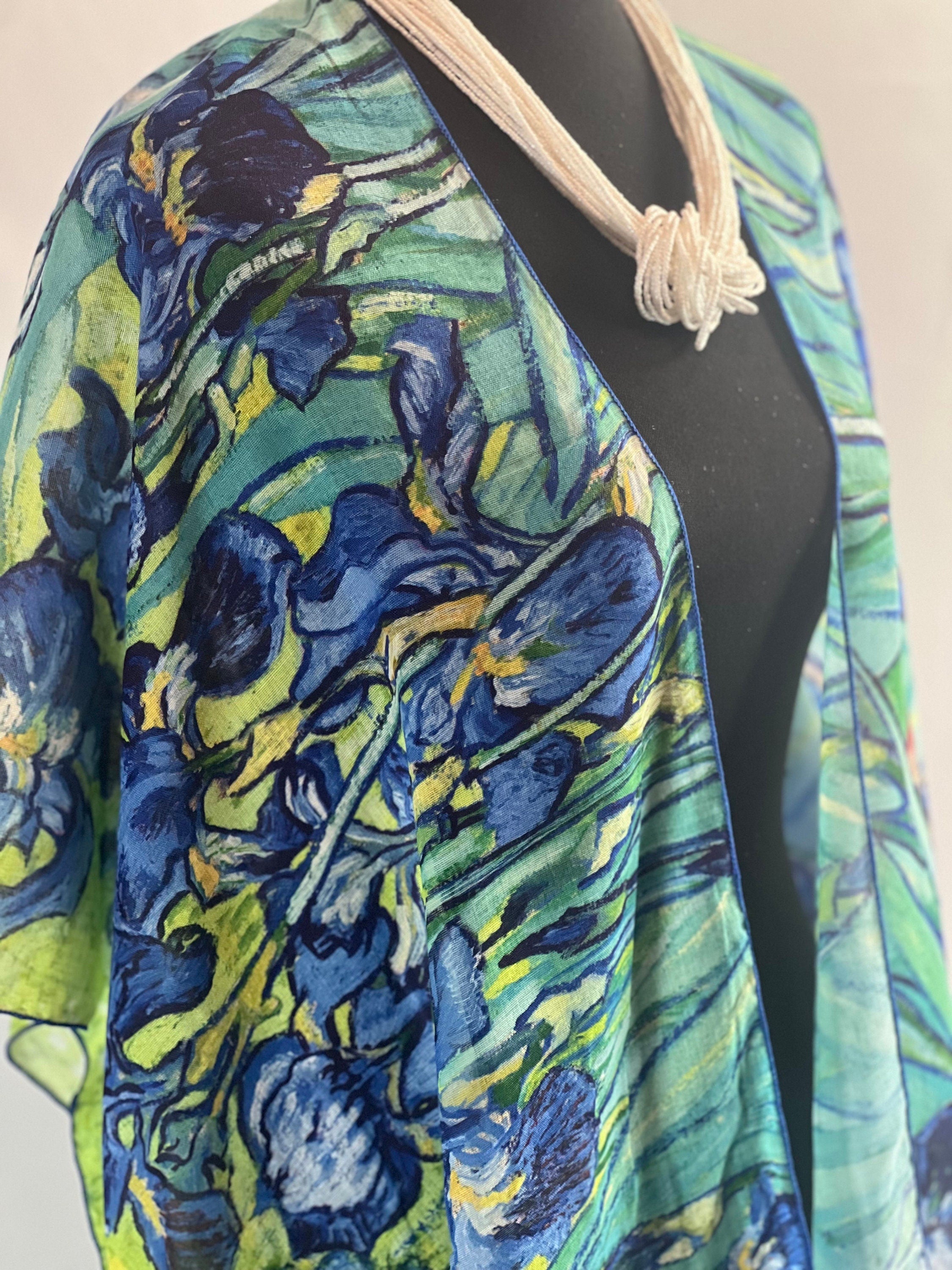 Art print The Irises by Van Gogh blouse, The Irises Van Gogh kimono, Summer wrap Summer wear beach coverup