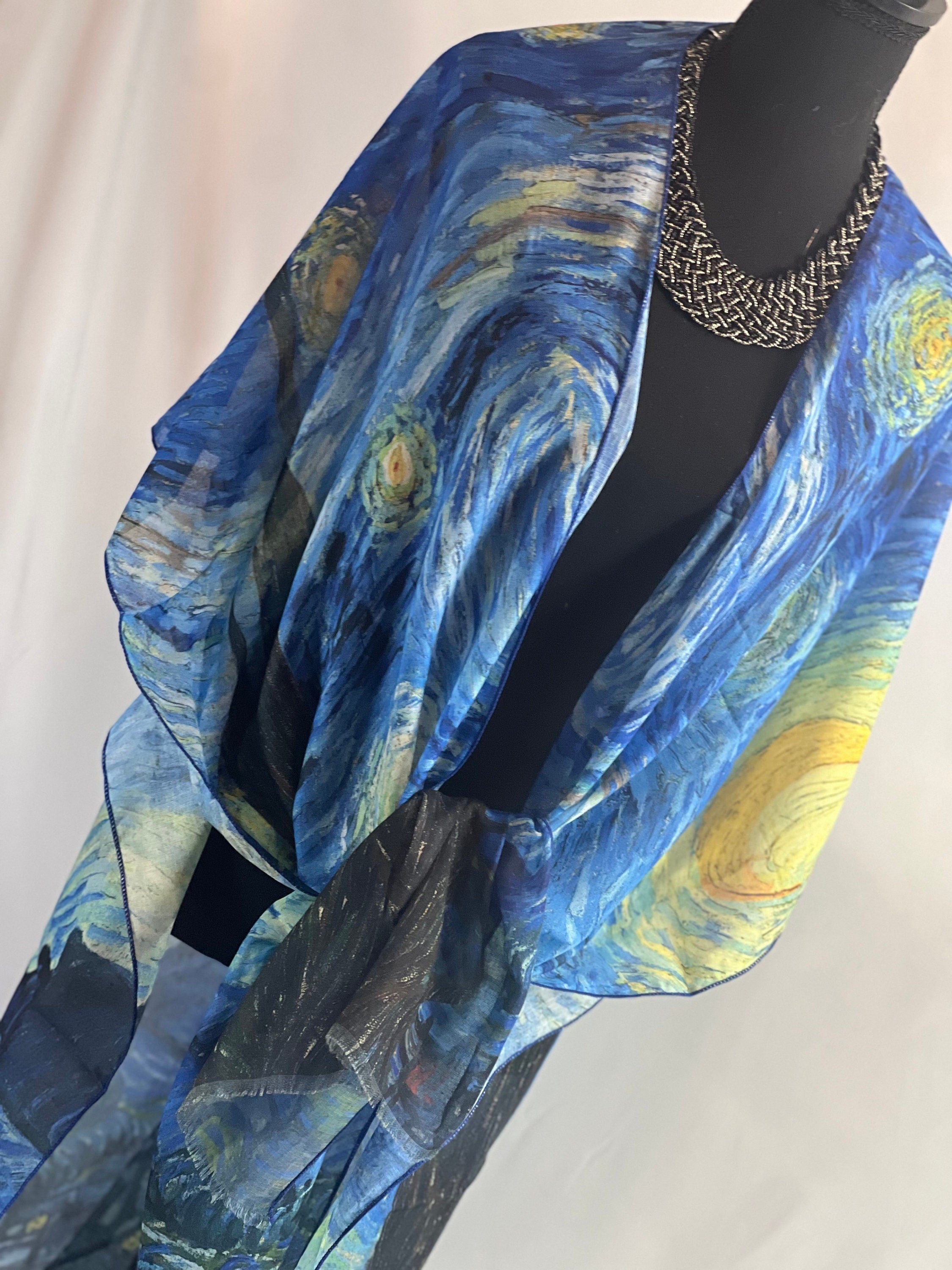 Starry Night Kimono Art print the Starry Night by Van Gogh blouse, Starry Night Van Gogh kimono, Summer wrap Summer wear beach coverup