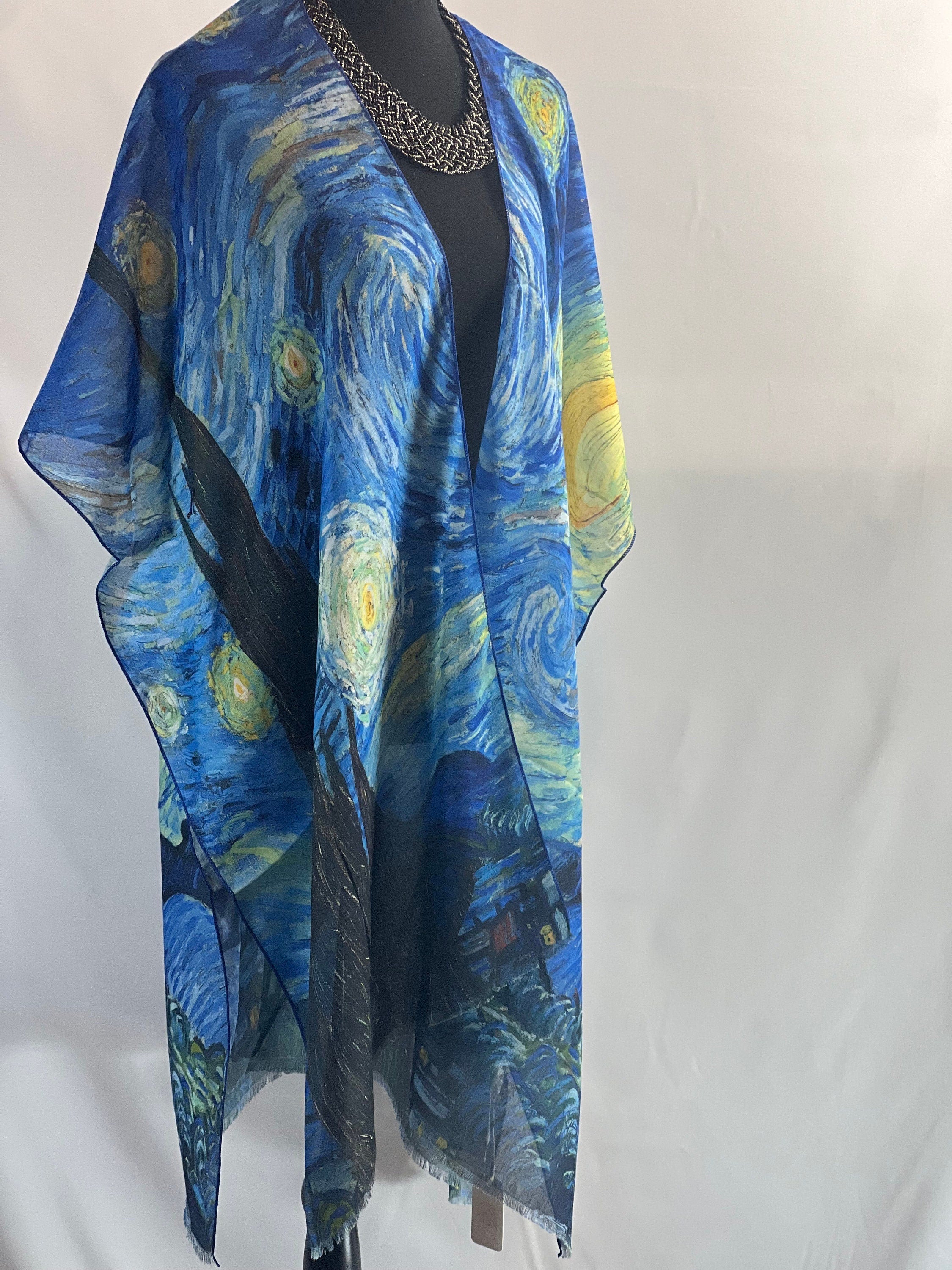 Starry Night Kimono Art print the Starry Night by Van Gogh blouse, Starry Night Van Gogh kimono, Summer wrap Summer wear beach coverup