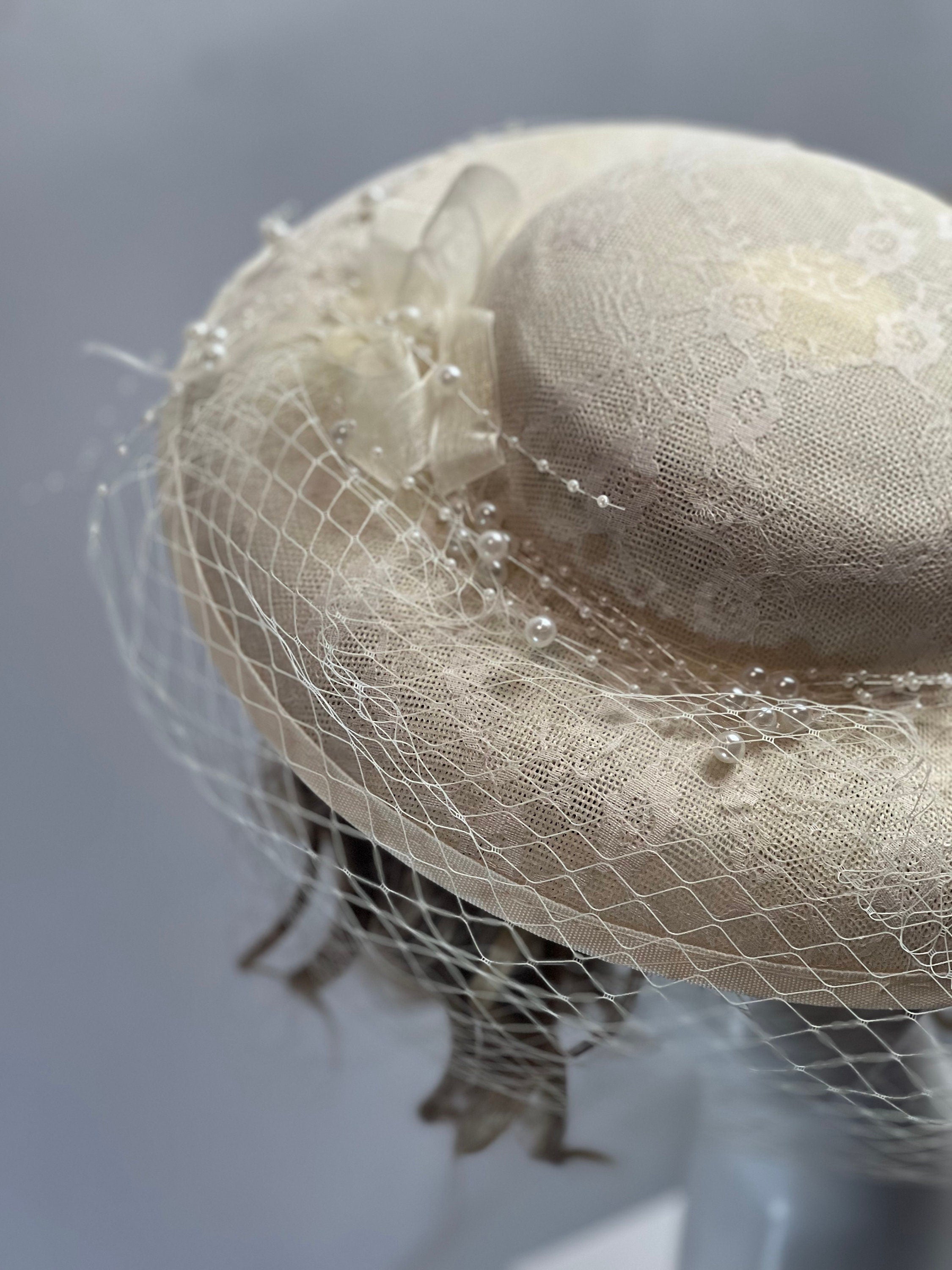 Light Cream Ivory Pearl White Royal Ascot Hat Tea Party Hat, Church Hat, Kentucky Derby Hat, Fancy Hat, Wedding Hat