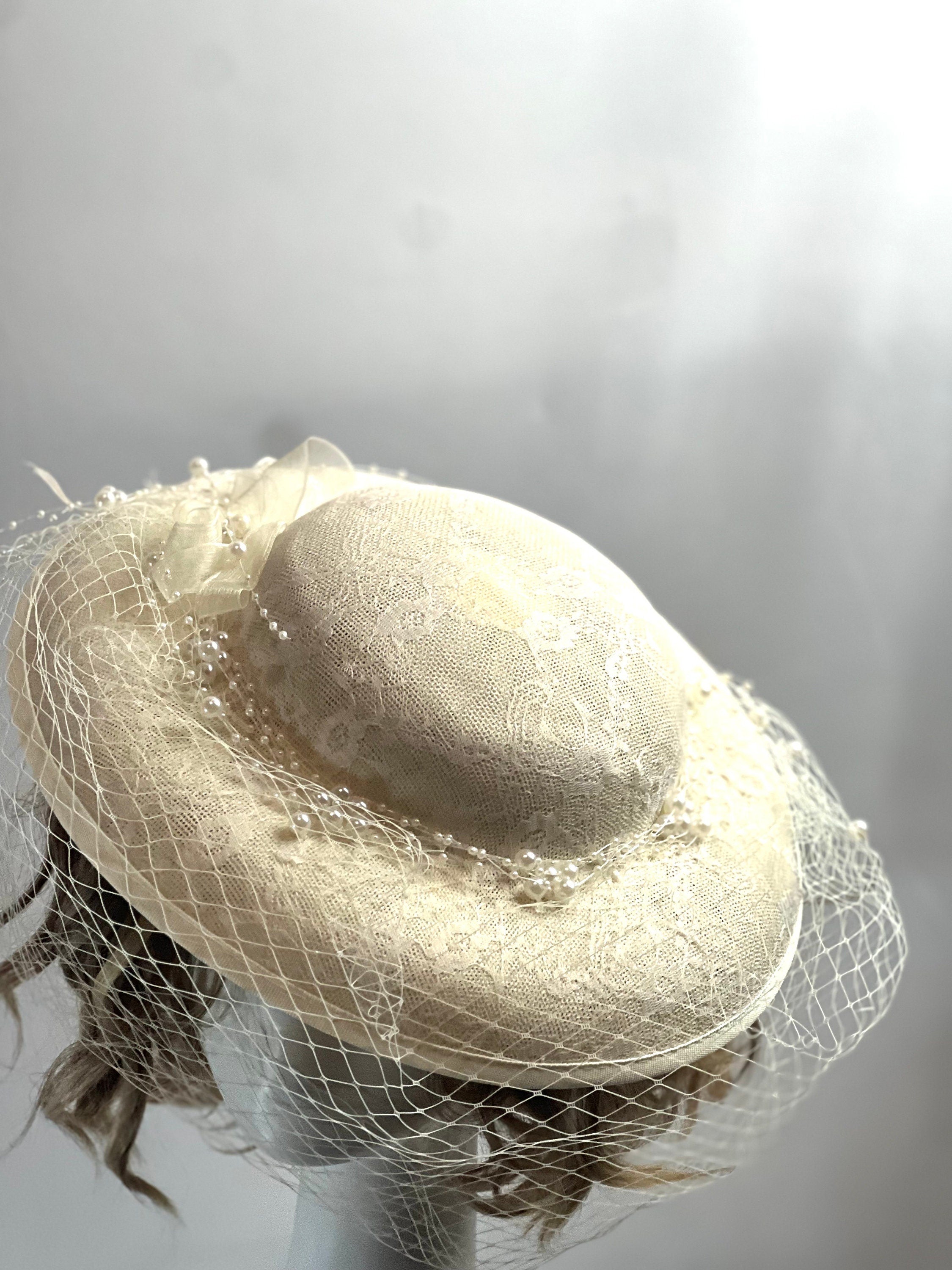 Light Cream Ivory Pearl White Royal Ascot Hat Tea Party Hat, Church Hat, Kentucky Derby Hat, Fancy Hat, Wedding Hat