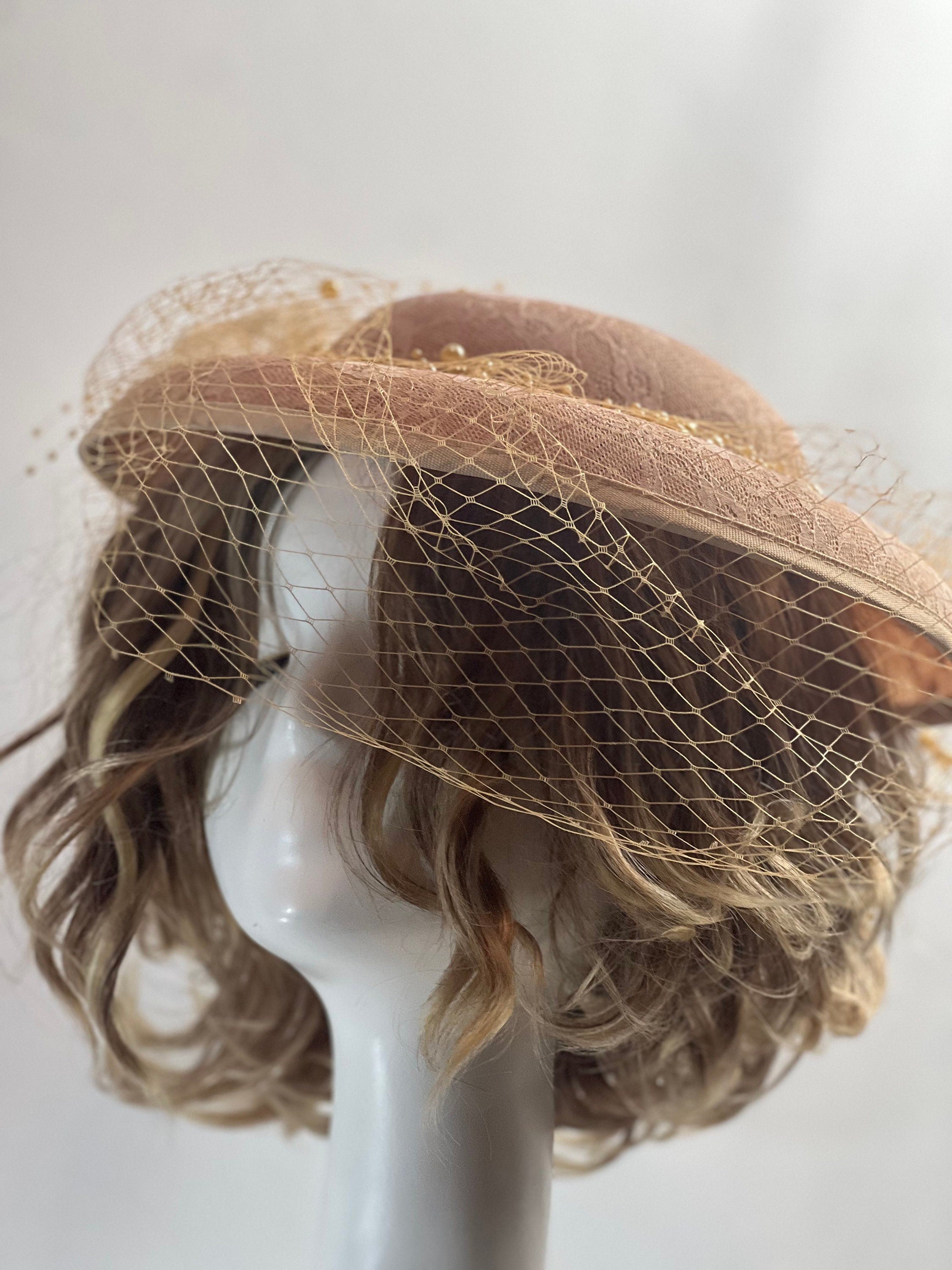 Light Camel Ivory Pearl White Royal Ascot Hat Tea Party Hat, Church Hat, Kentucky Derby Hat, Fancy Hat, Wedding Hat