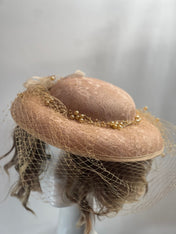 Light Camel Ivory Pearl White Royal Ascot Hat Tea Party Hat, Church Hat, Kentucky Derby Hat, Fancy Hat, Wedding Hat