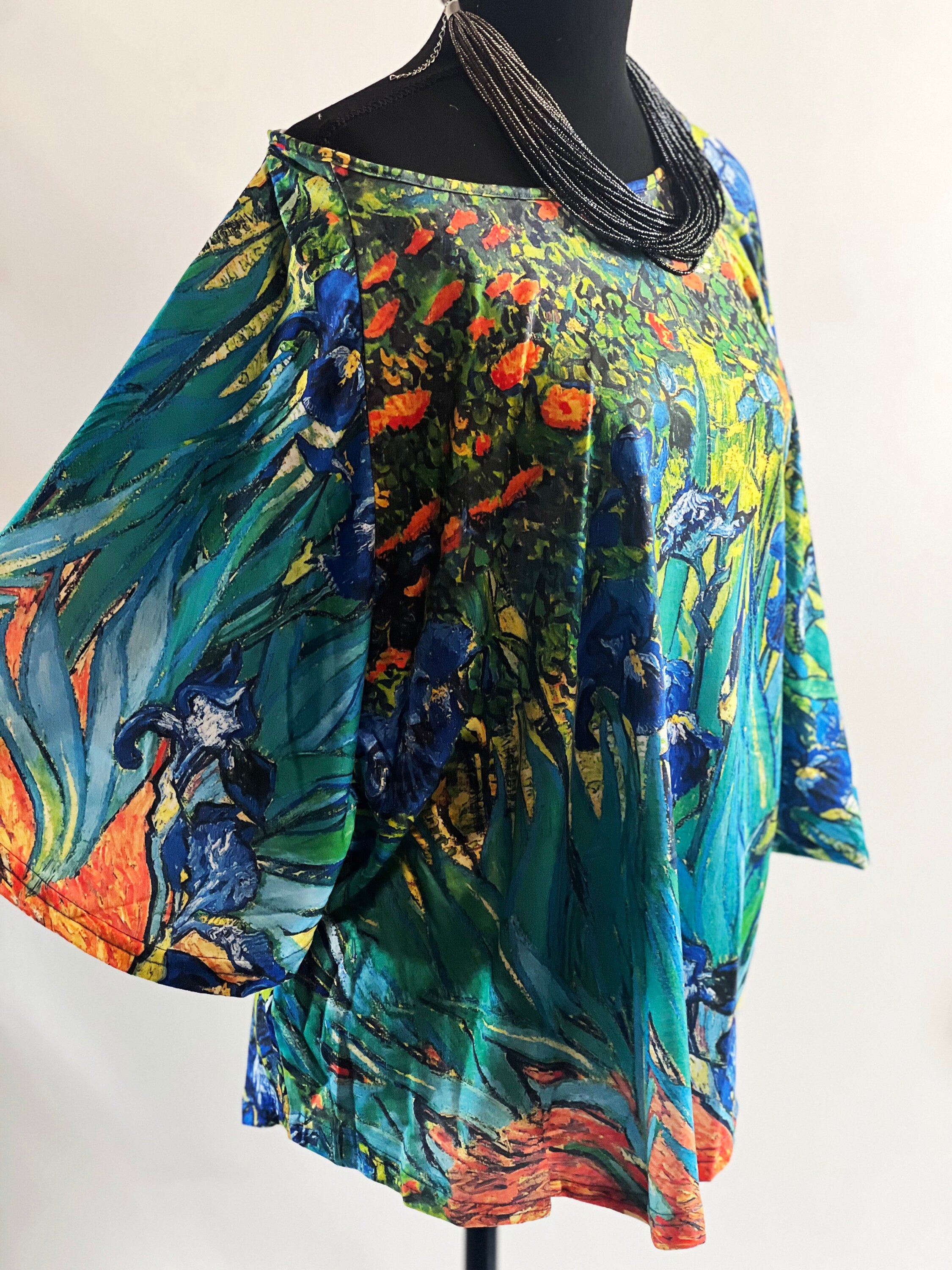 Irises by Van Gogh Loose Fit Batwing Top: A Floral Masterpiece Adorns this Effortlessly Stylish and Comfortable Fashion Statement