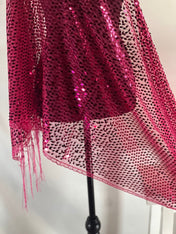 Fuchsia Pink Vintage  Sequin Mesh Fuchsia Pink Scarf,  Mesh Sequin Wedding Cape Fringed Evening Shawl, Bling Elegant Wrap Wedding Shawl