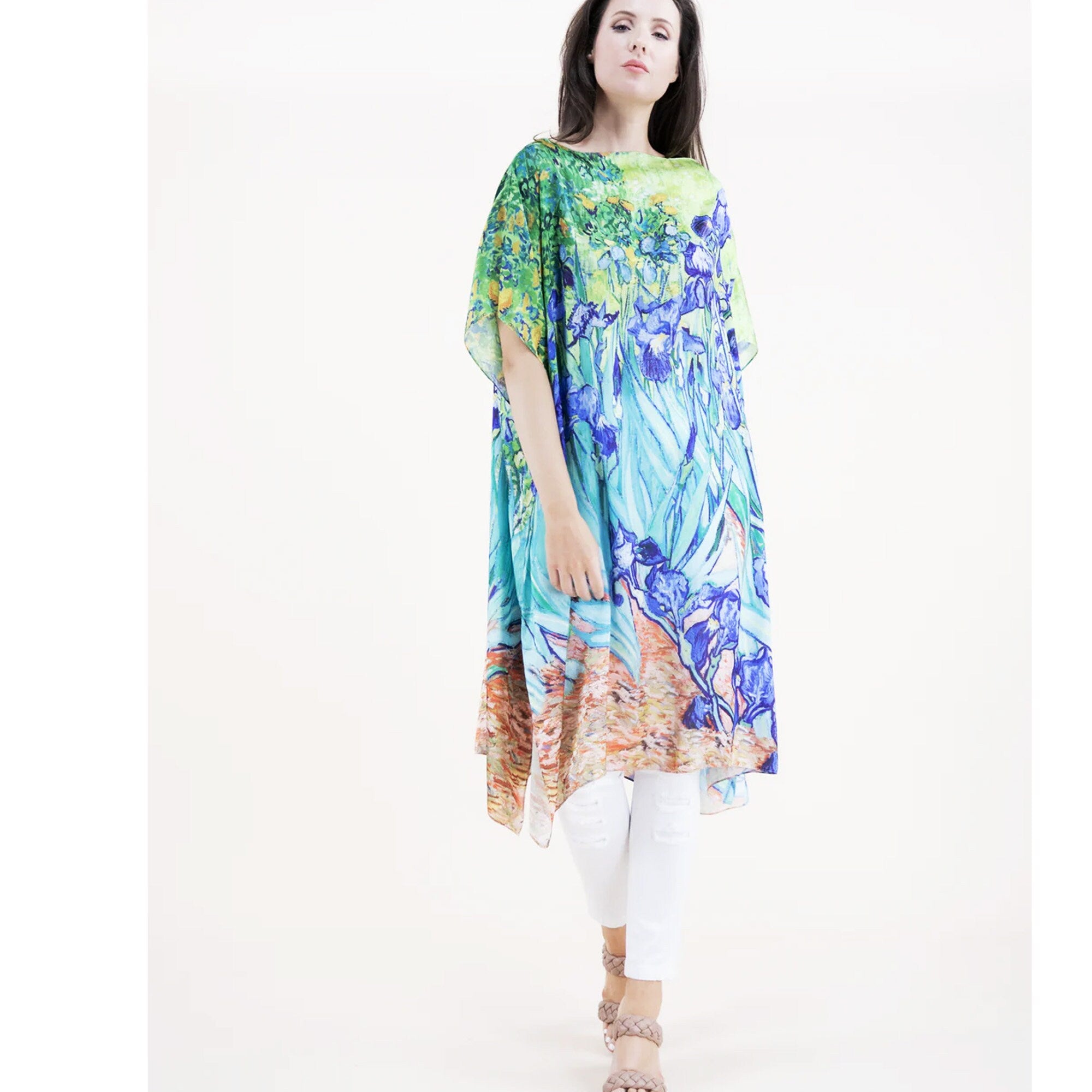 Irises Van Gogh Kaftan Summer Caftan Resort Dress Beach Coverup Relax Fit Dress Artful print Kaftan Stylish Fashion Dress Lightweight Caftan