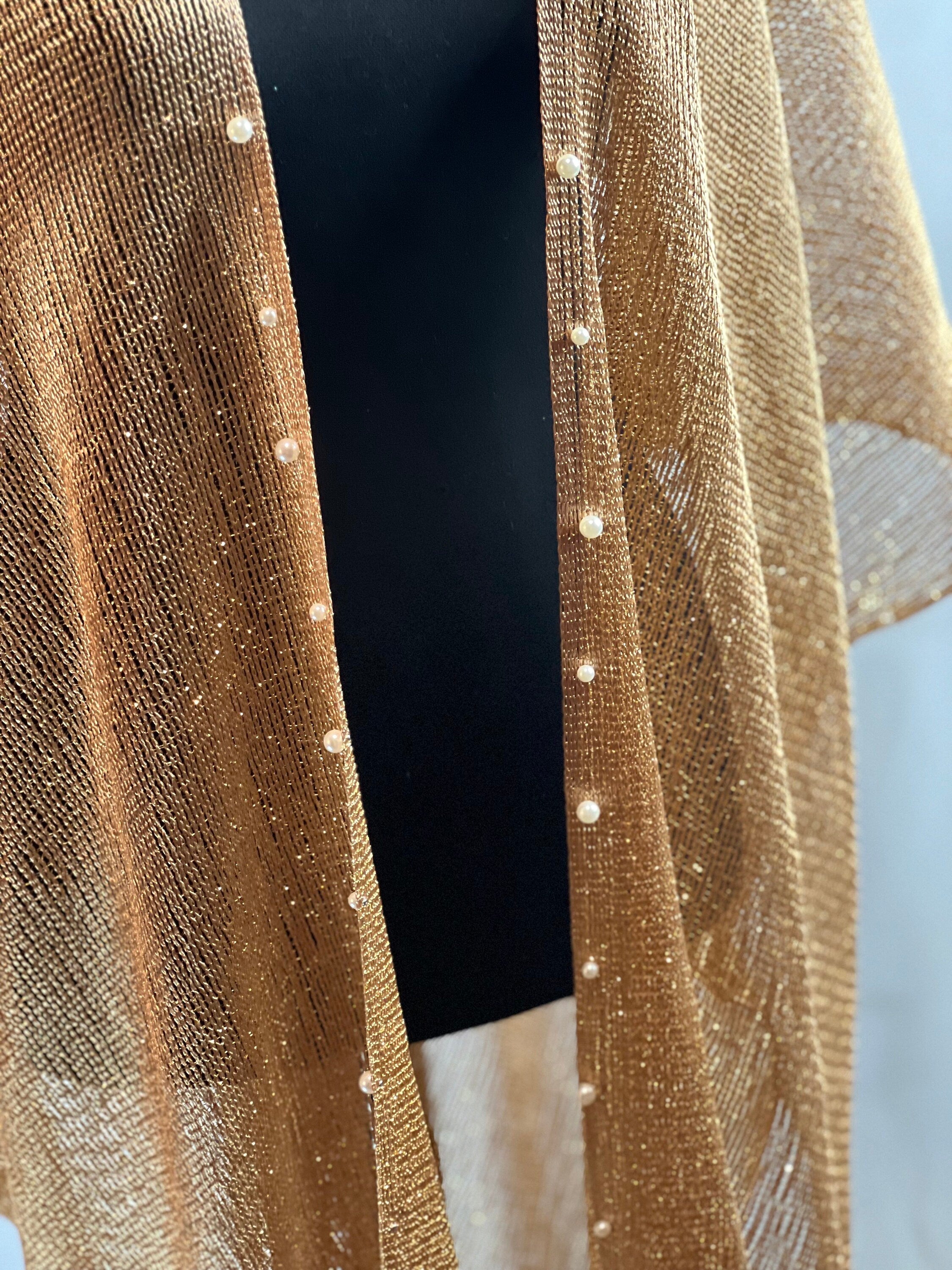 Shinning Gold Mesh Summer Kimono Faux Pearl Decor Summer kimono Resort cruise kimono lightweight kimono Beach coverup Art Lover Kimono