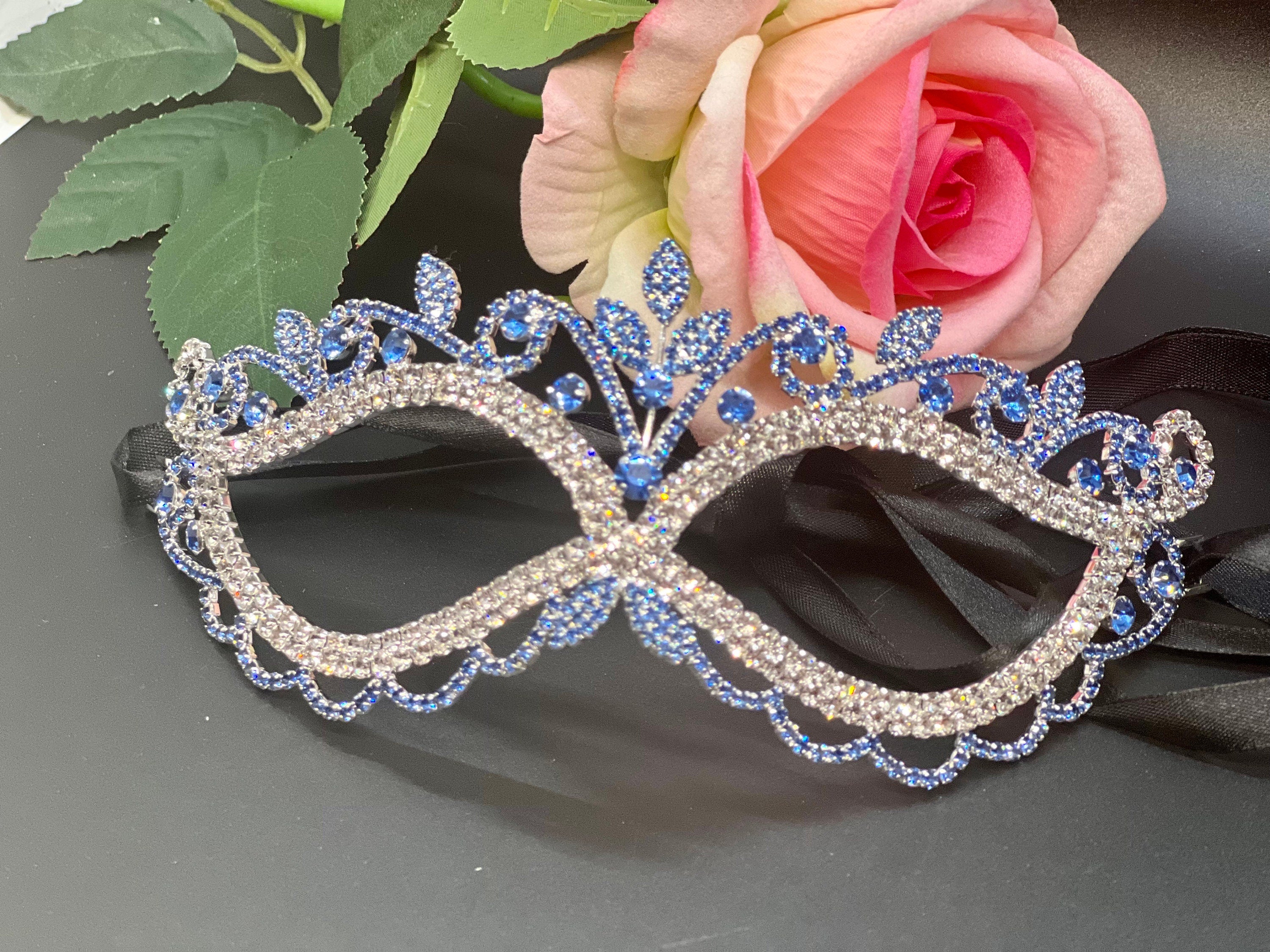 BLUE Crystal Mardi Gras Mask. Masquerade Ball Dance Party Mask. Wedding crystal mask. Prom crystal mask. Party eye mask