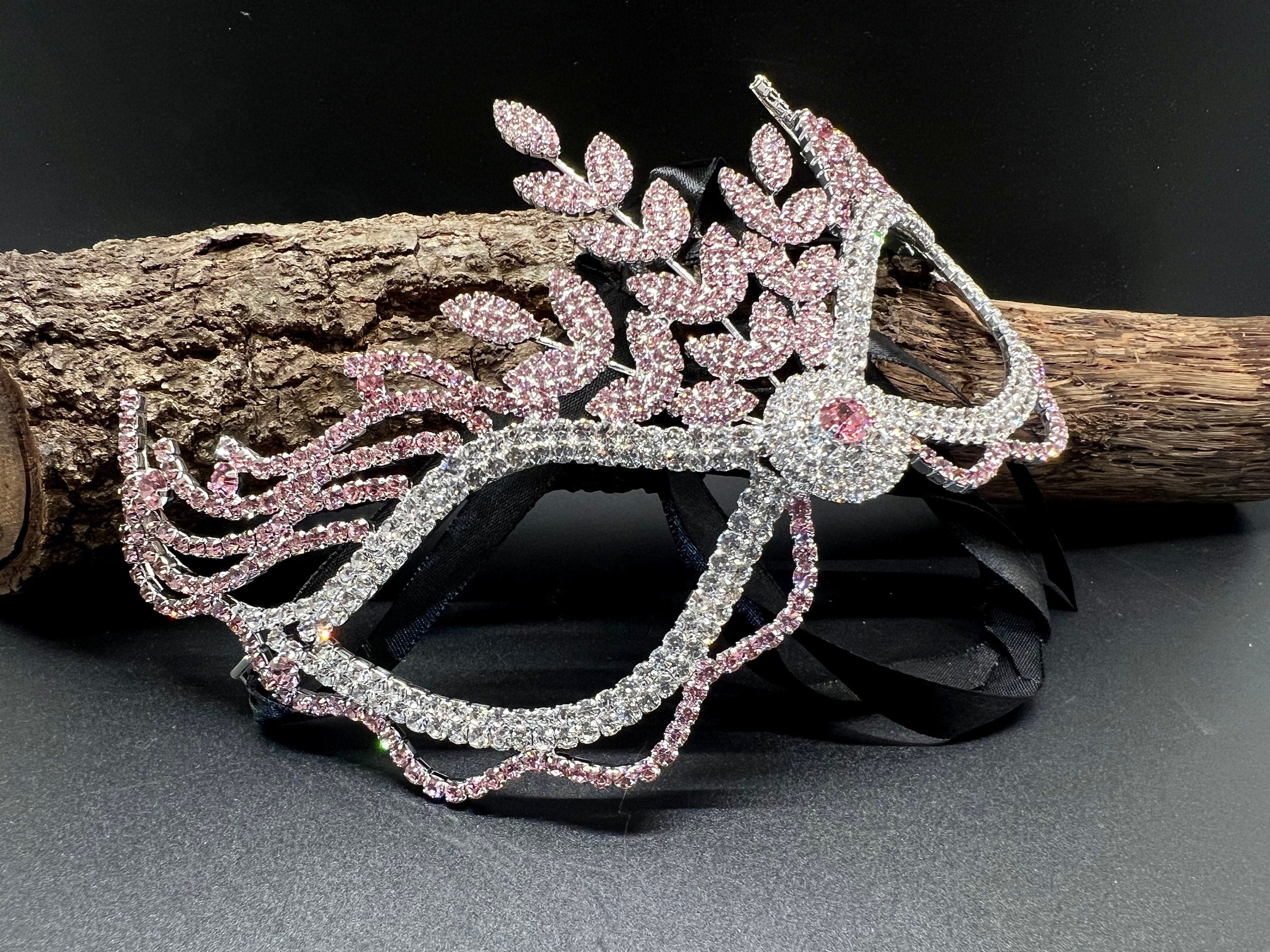 ROSE PINK Crystal Mardi Gras Mask. Masquerade Ball Dance Party Mask. Wedding crystal mask. Prom crystal mask. Party eye mask