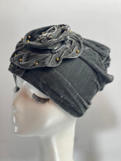 GRAY Bling TURBAN Hat With Rose Decor Velvet Charming Rose Flower Turban Cap Gold Beads Shiny Sketchy Head Scarf Headwrap Beanie