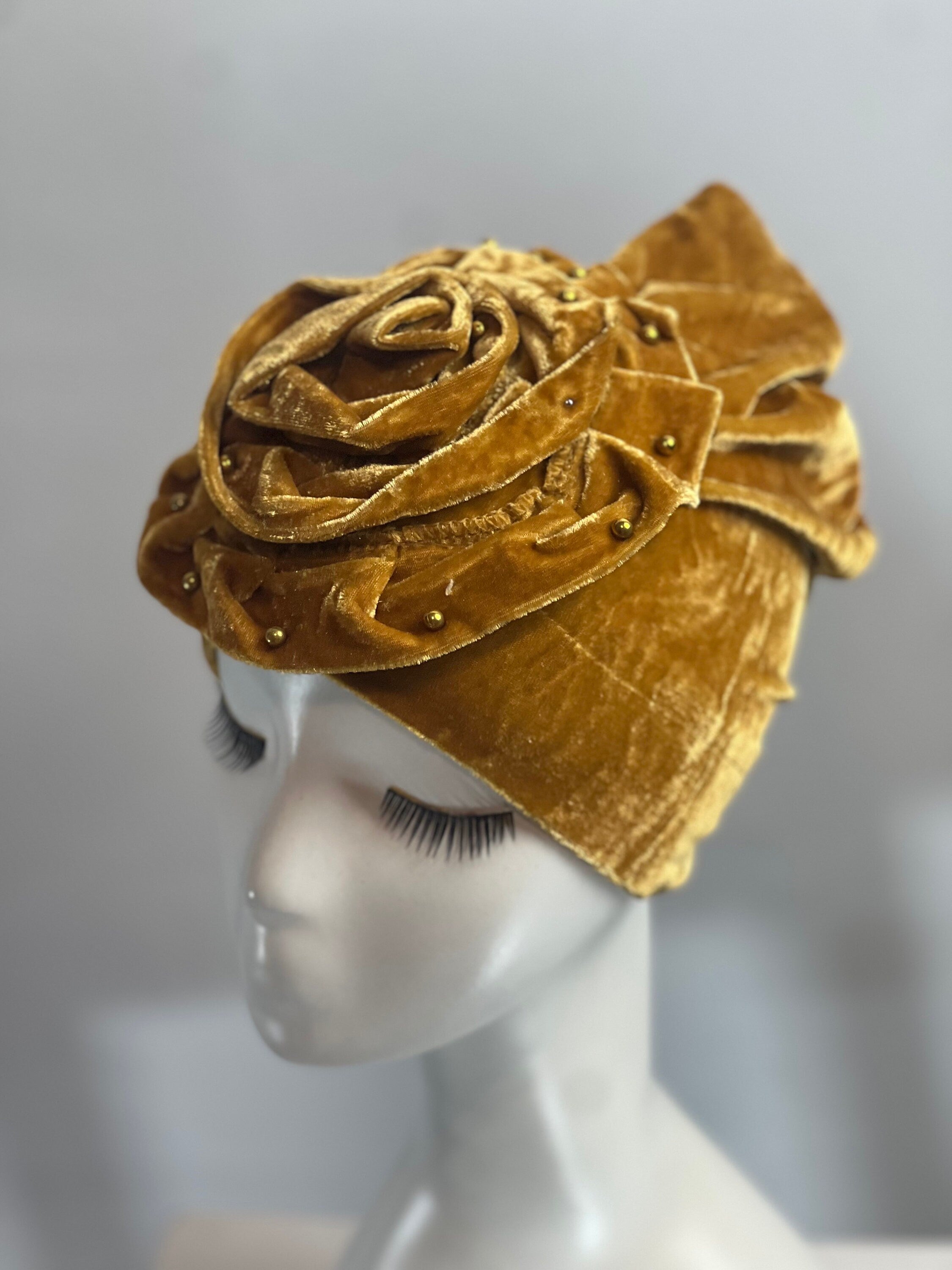 GOLD Yellow Bling TURBAN Hat With Rose Decor Velvet Charming Rose Flower Turban Cap Gold Beads Shiny Sketchy Head Scarf Headwrap Beanie