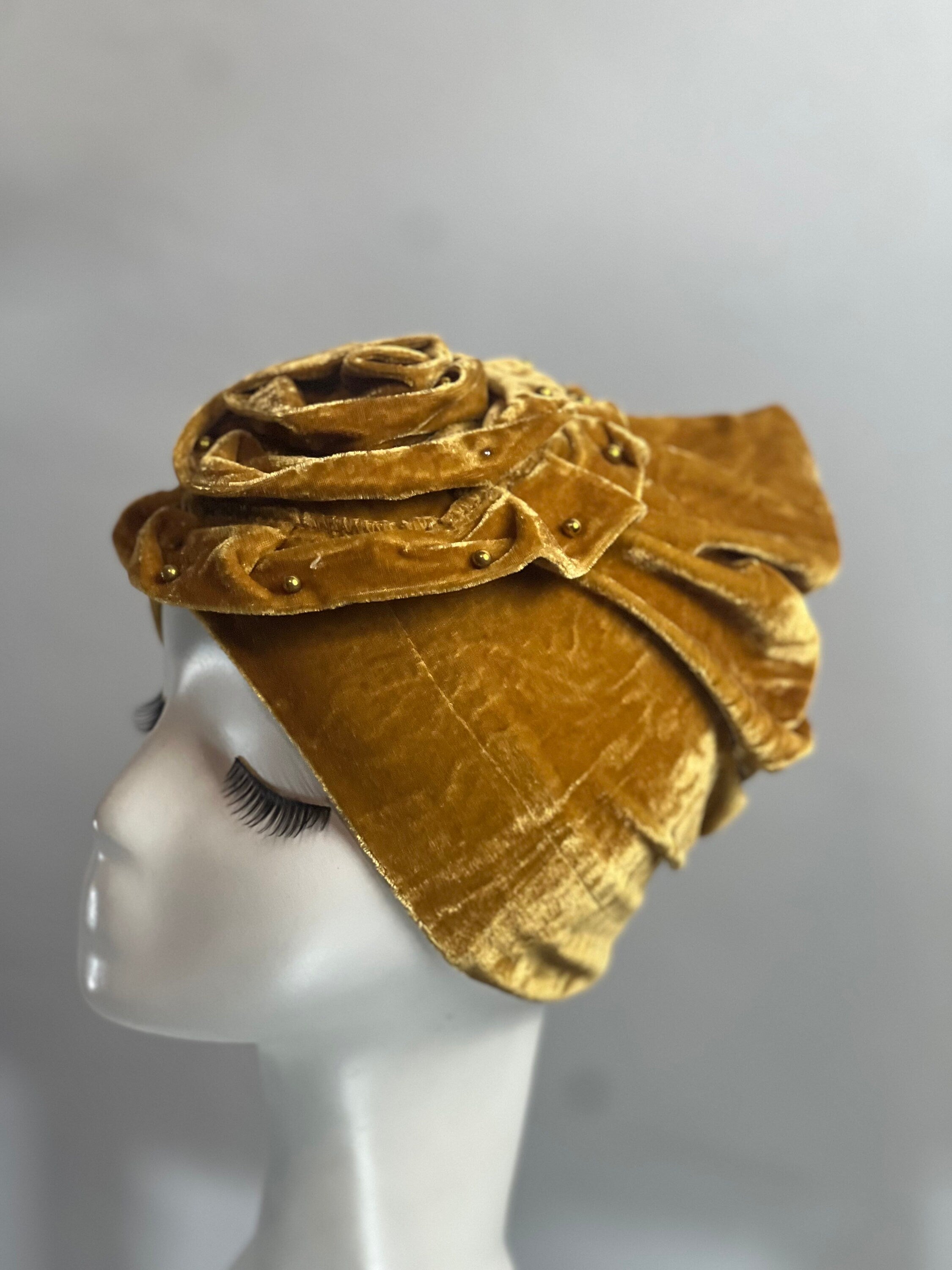 GOLD Yellow Bling TURBAN Hat With Rose Decor Velvet Charming Rose Flower Turban Cap Gold Beads Shiny Sketchy Head Scarf Headwrap Beanie