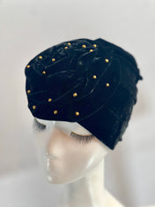 BLACK Bling TURBAN Hat With Rose Decor Velvet Charming Rose Flower Turban Cap Gold Beads Shiny Sketchy Head Scarf Headwrap Beanie