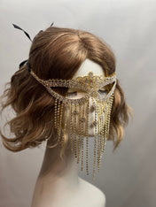 GOLD Crystal Tassel Floral Design Eye Mask Mardi Gras Mask Masquerade Ball Dance Party Mask Wedding crystal mask. Prom crystal mask