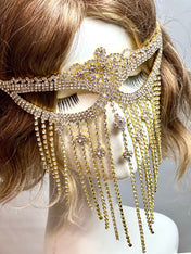 GOLD Crystal Tassel Floral Design Eye Mask Mardi Gras Mask Masquerade Ball Dance Party Mask Wedding crystal mask. Prom crystal mask