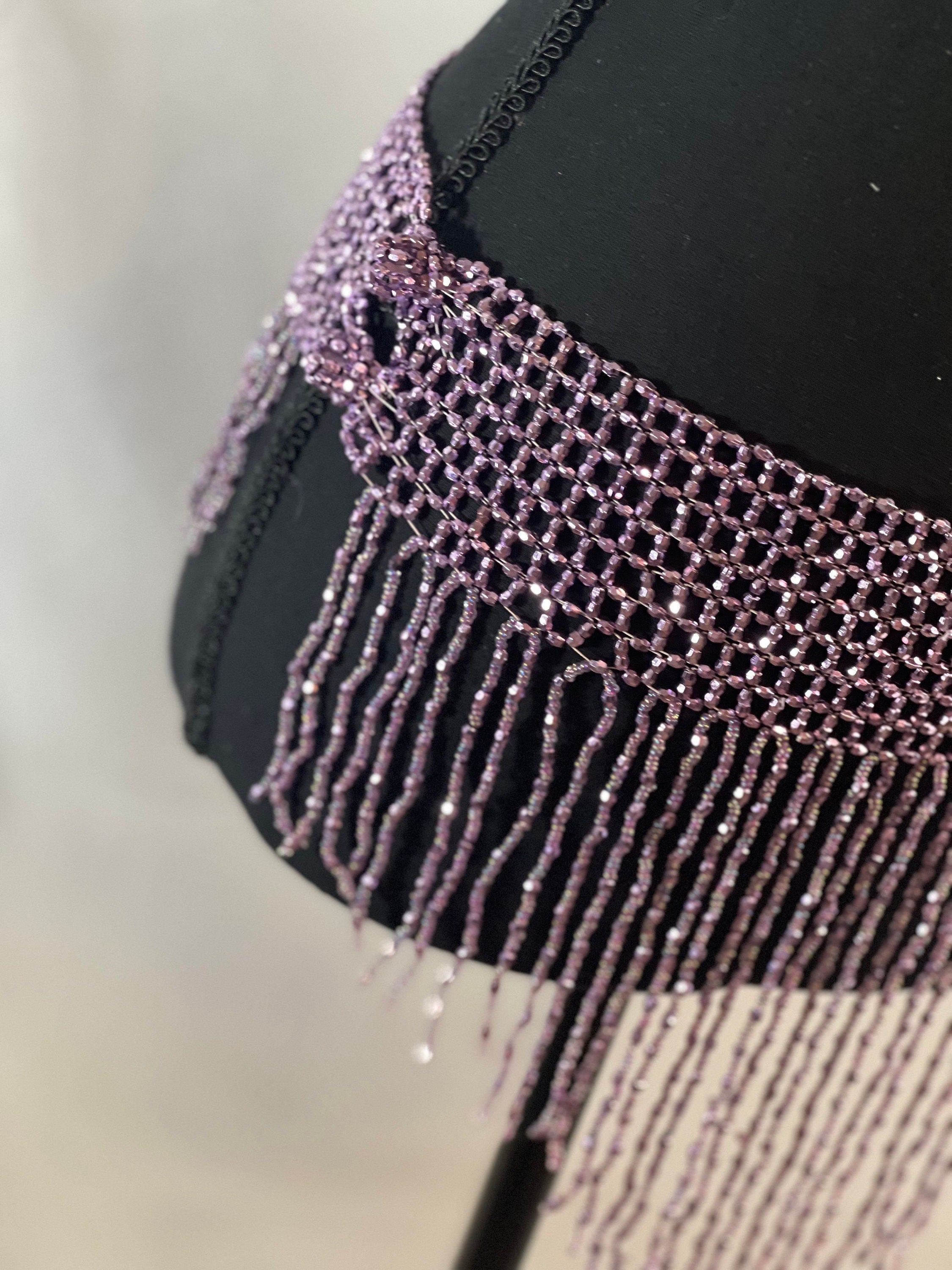 Lavender Purple Tassel Hip Scarf, Belly Dance Belt Performance Skirt. Belly Dance Hip Scarf Skirt Waist Chance Dance Belt Festival Clothing