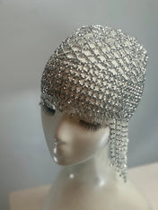 Silver Beaded Exotic Cleopatra Head Piece Cap Egyptian Tassel Chain Durag Festival Hat Gold Mesh Beaded Flapper Stretchy Cap Plastic beads