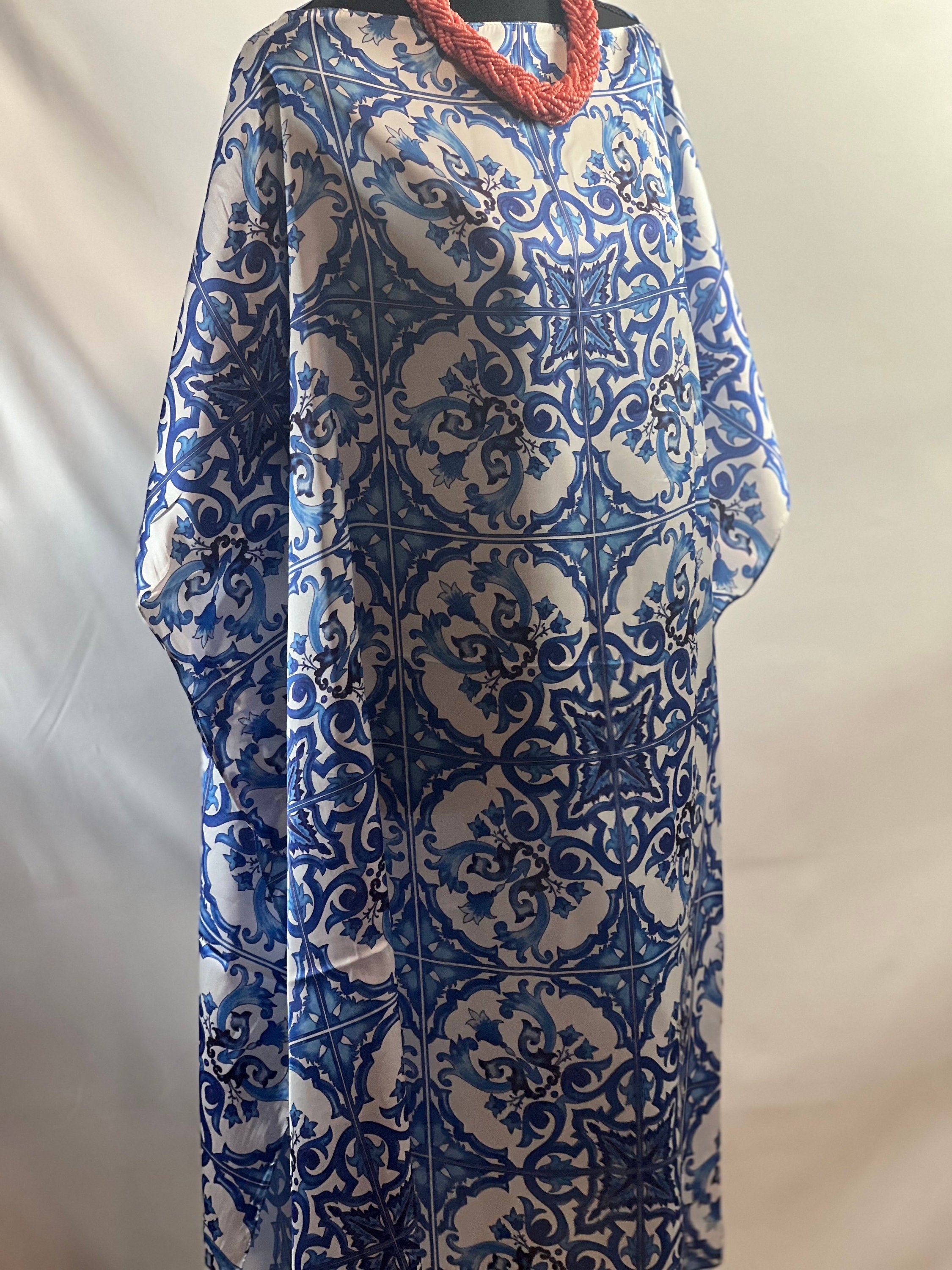 Azulejo Pattern Kaftan Summer Caftan Resort Dress Beach Coverup Relax Fit Dress Artful print Kaftan Stylish Fashion Dress Lightweight Caftan