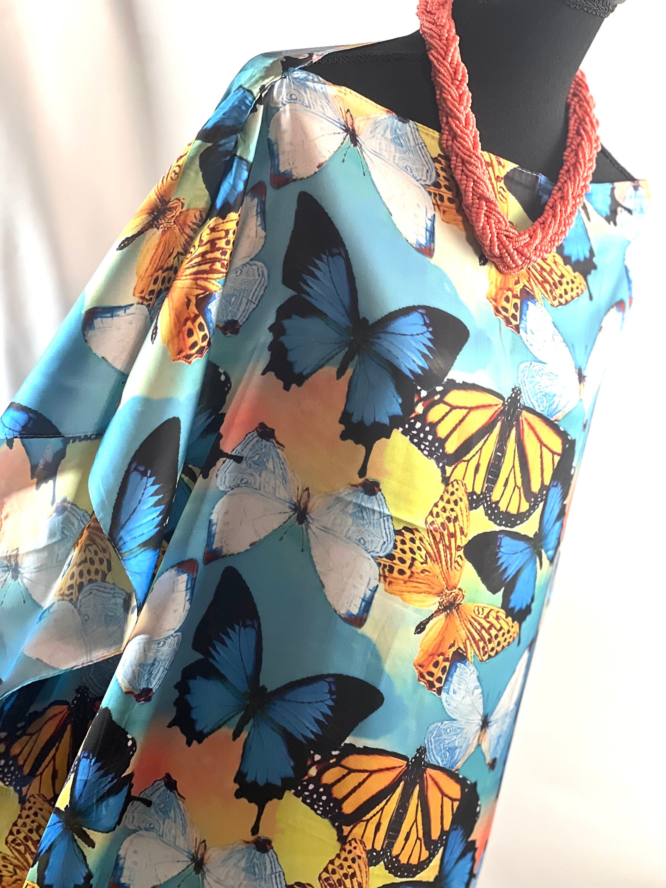 Butterfly Print Silky Kaftan Summer Caftan Resort Dress Beach Coverup Relax Fit Dress Artful print Kaftan Stylish Fashion Dress Lightweight