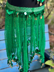 Green Tassel Bra Hip Scarf 2 pcs , Belly Dance Belt Performance Skirt. Belly Dance Hip Scarf Skirt Waist Chance Dance Belt Festival Clothing