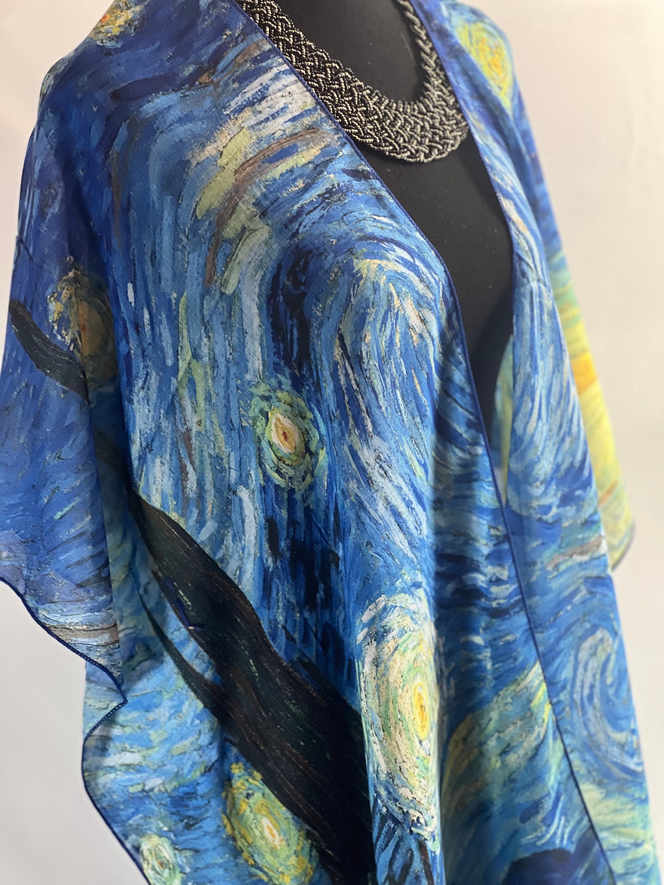 Starry Night Kimono Art print the Starry Night by Van Gogh blouse, Starry Night Van Gogh kimono, Summer wrap Summer wear beach coverup