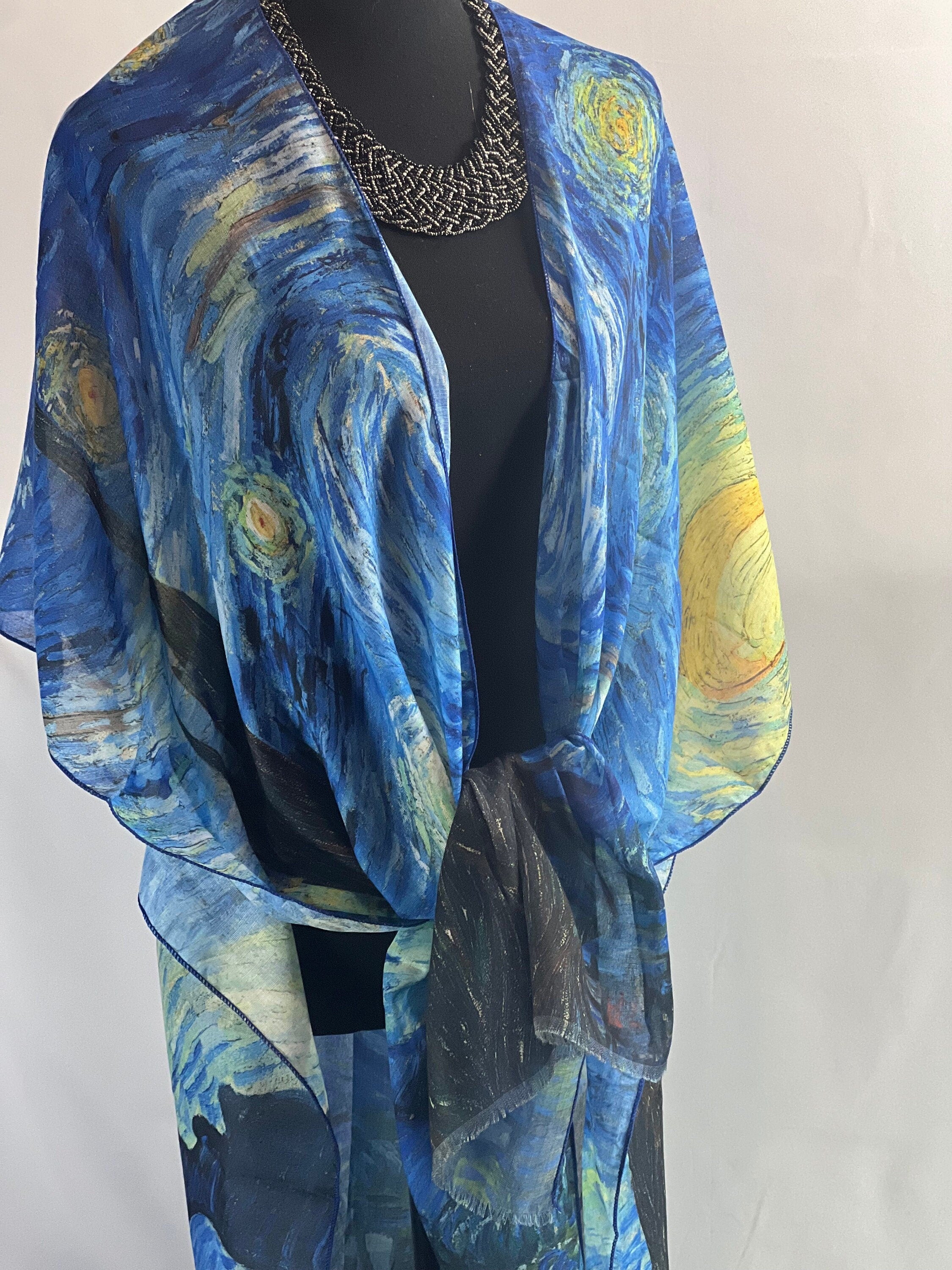 Starry Night Kimono Art print the Starry Night by Van Gogh blouse, Starry Night Van Gogh kimono, Summer wrap Summer wear beach coverup