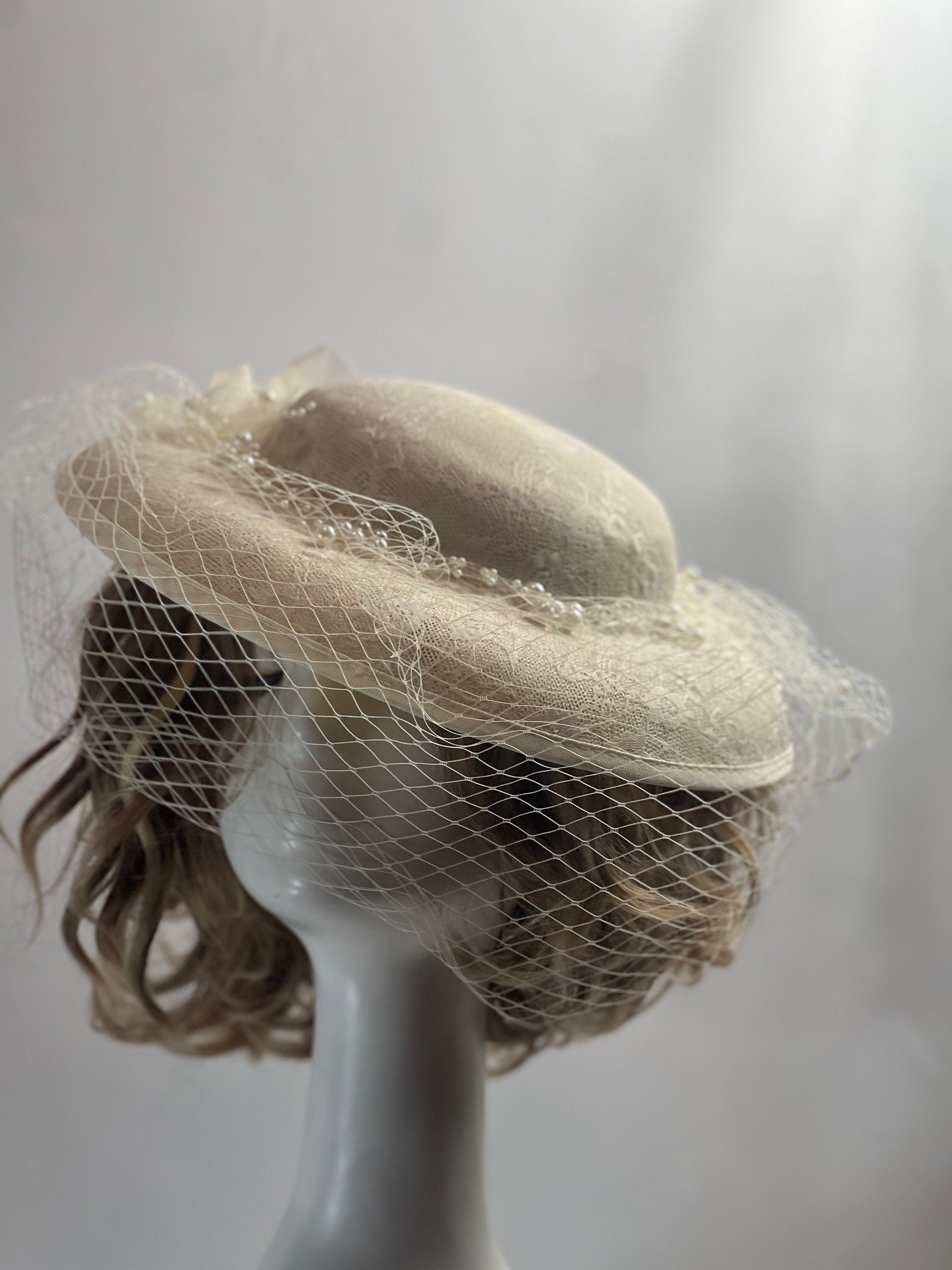 Light Cream Ivory Pearl White Royal Ascot Hat Tea Party Hat, Church Hat, Kentucky Derby Hat, Fancy Hat, Wedding Hat