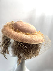 Light Camel Ivory Pearl White Royal Ascot Hat Tea Party Hat, Church Hat, Kentucky Derby Hat, Fancy Hat, Wedding Hat