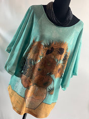 Sunflowers Top Van Gogh Loose Fit Batwing Top: Artistic Elegance with Iconic Masterpiece Print, Effortlessly Stylish and Comfortable Design