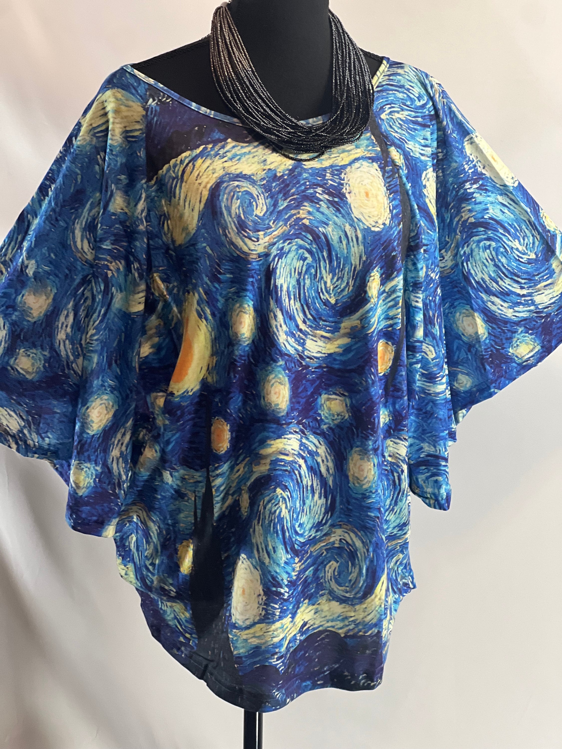 Starry Night by Van Gogh Loose Fit Batwing Top: Artistic Elegance with Iconic Masterpiece Print, Effortlessly Stylish and Comfortable Design