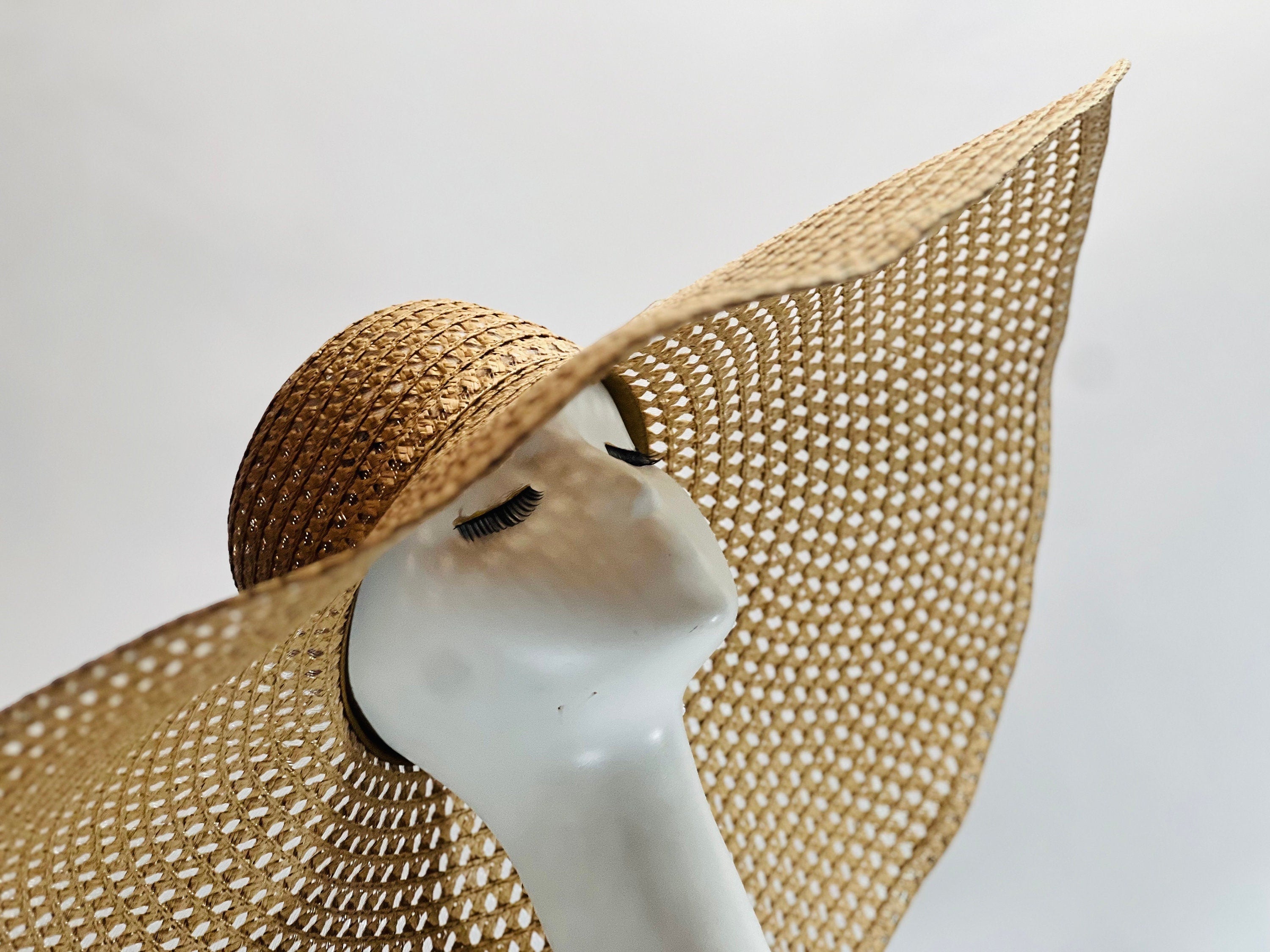 TAN BROWN Stylish and Trendy Summer Hat Oversize Straw Hat Large Beach Hat Extra Wide Brim Hat 26" Wide Sun Hat Wedding Hat Bride Hat