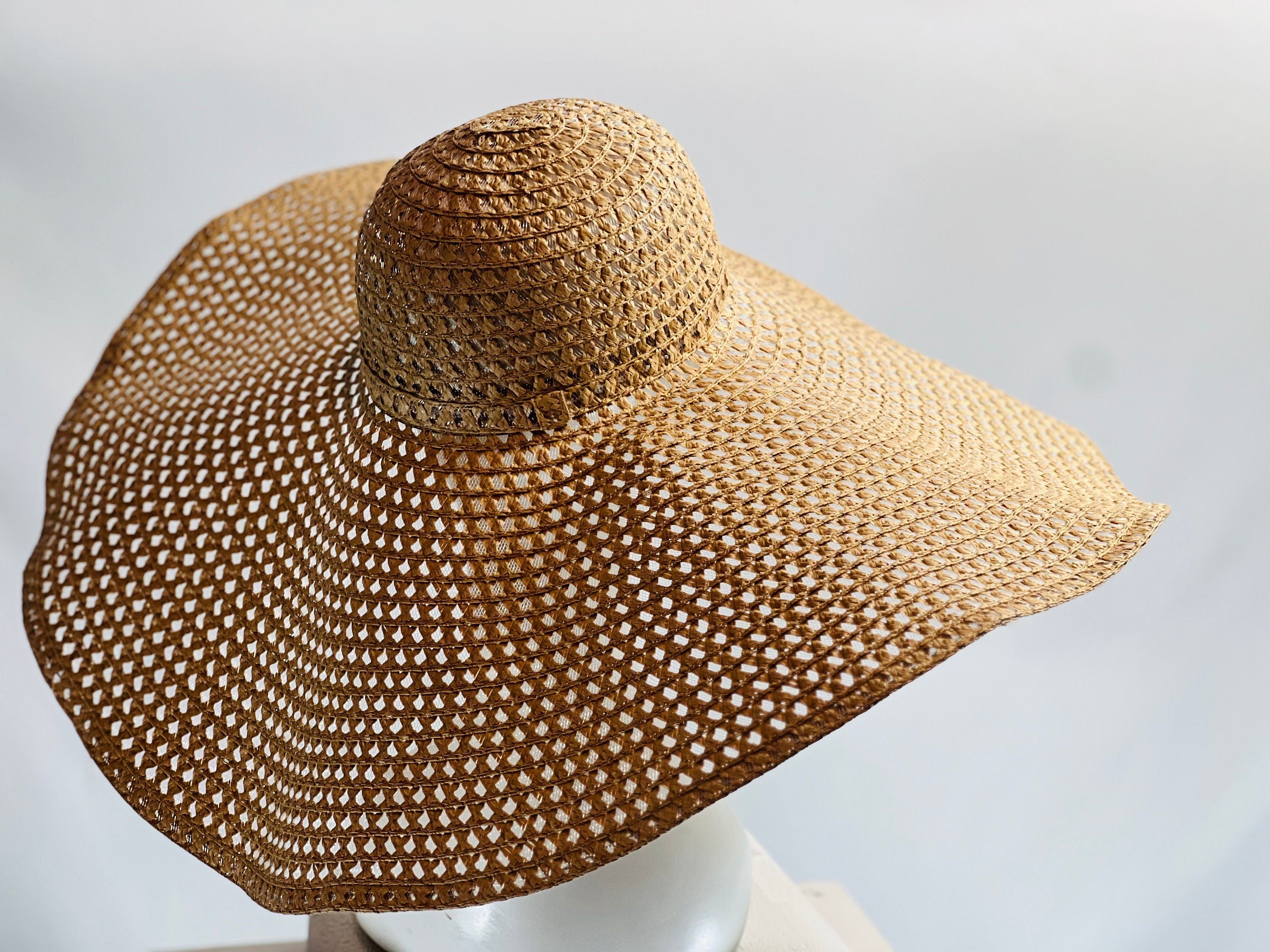 TAN BROWN Stylish and Trendy Summer Hat Oversize Straw Hat Large Beach Hat Extra Wide Brim Hat 26" Wide Sun Hat Wedding Hat Bride Hat