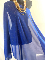 Royal Blue Scarf Rhinestone Elegance: Border Scarf Shawl with Sparkling Accents wedding shawl church cape party shawl birthday gift scarf