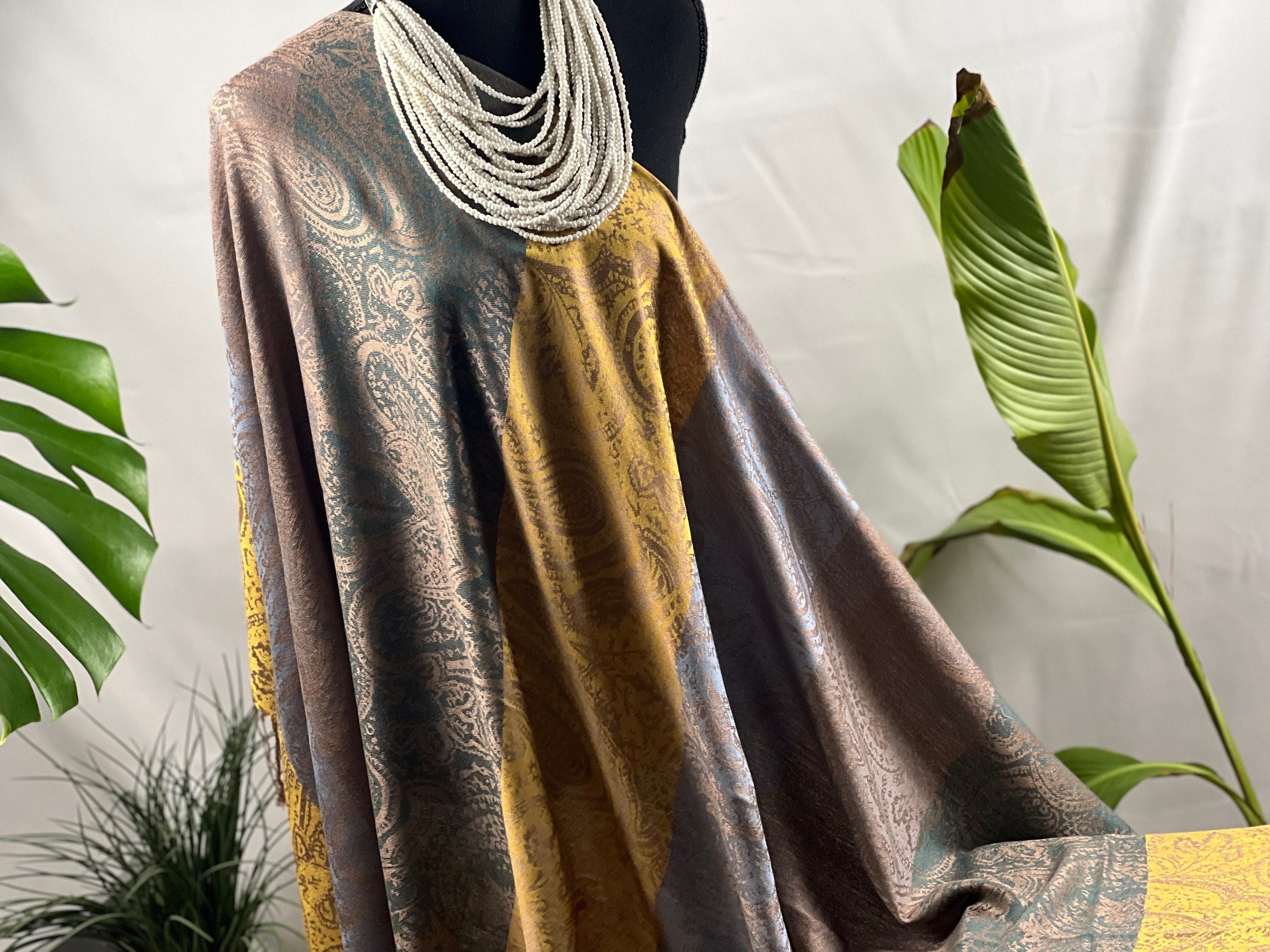 Brocade Embroidery GOLD Yellow Scarf Shining Silky Scarf Large Shawl Summer Shawl Resort Wear Beach Coverup