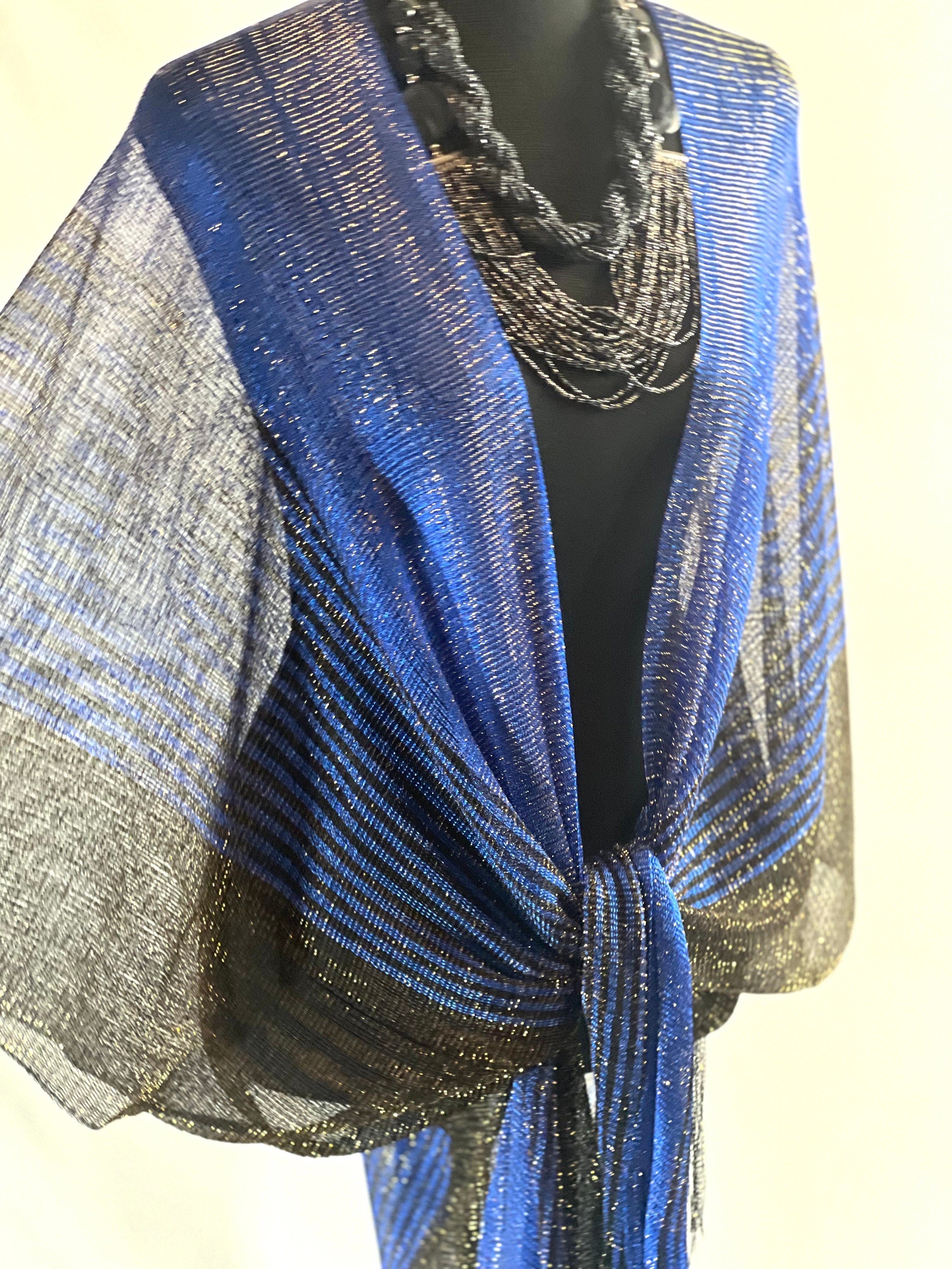 Royal Blue Mesh Summer Kimono Bling Gold Thread blouse Summer kimono Resort cruise kimono lightweight kimono Beach coverup Art Lover Kimono